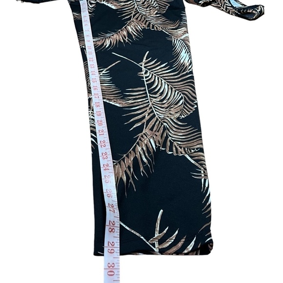 NICOLE MILLER Black w/ Brown Leaf Print Jumpsuit Elasticized Waist Side Pockets - Picture 7 of 10